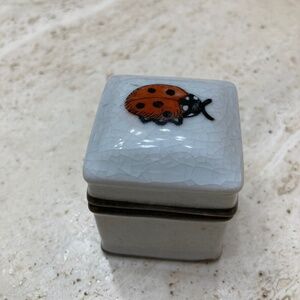 Homart White Small Square Trinket Box With Ladybug Motif